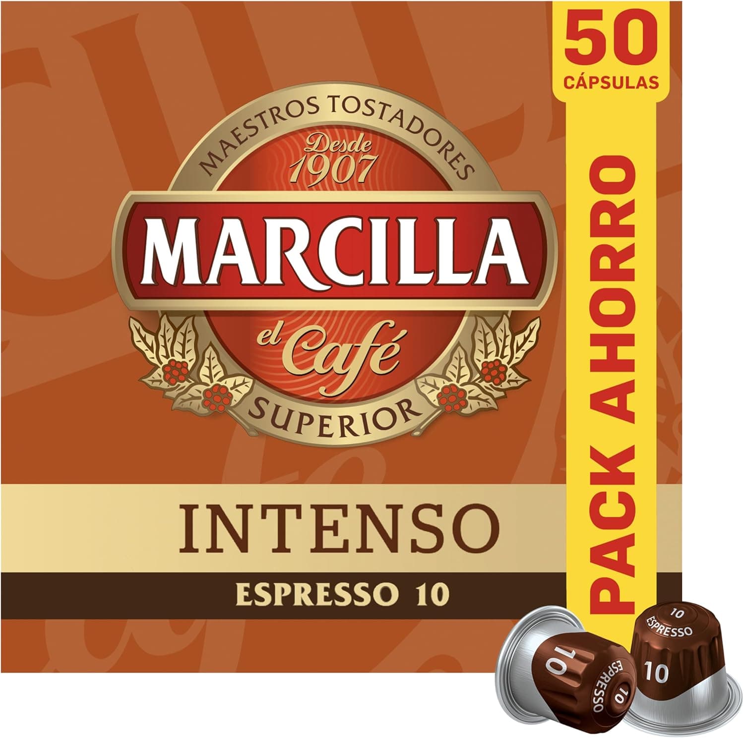 Marcilla Cápsulas de café intenso, intensidade 10, 50 cápsulas compatíveis Nespresso