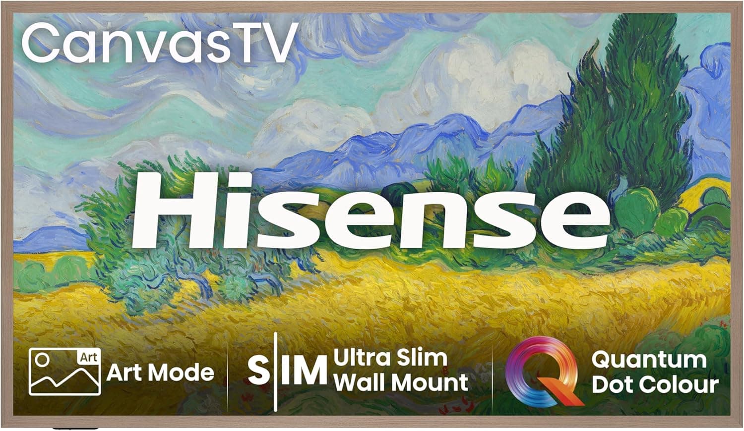 Hisense Canvas TV 55S7NQ QLED Smart TV, painel anti-refletor, modo de arte, modo de jogo 144 Hz, design ultrafino, com suporte de parede incluído, molduras intercambiáveis