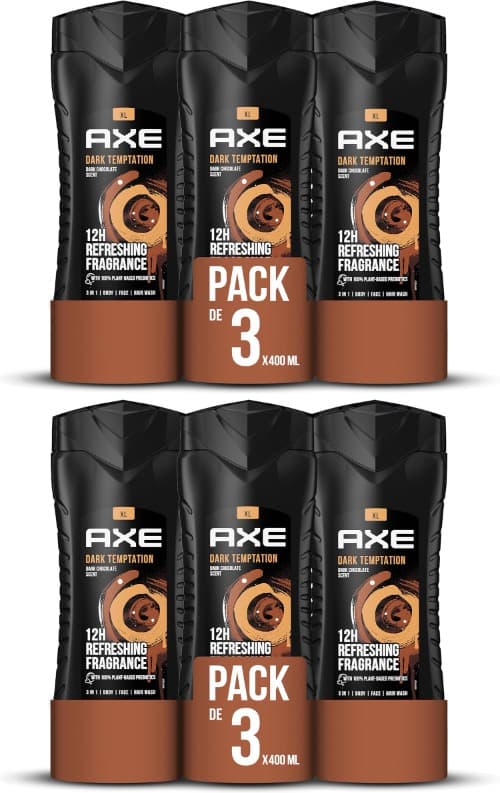 AXE Dark Temptation | Gel de banho 400 ml com aroma intenso, pack de 3 x 2