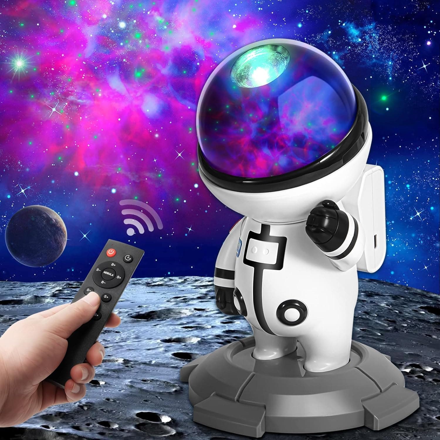 Projetor de céu estrela, recarregável, 15 galáxias e temporizador, controlo duplo, luz noturna, astronauta, criança, adulto, decoração, quarto, teto, rotação, LED, lâmpada projetor