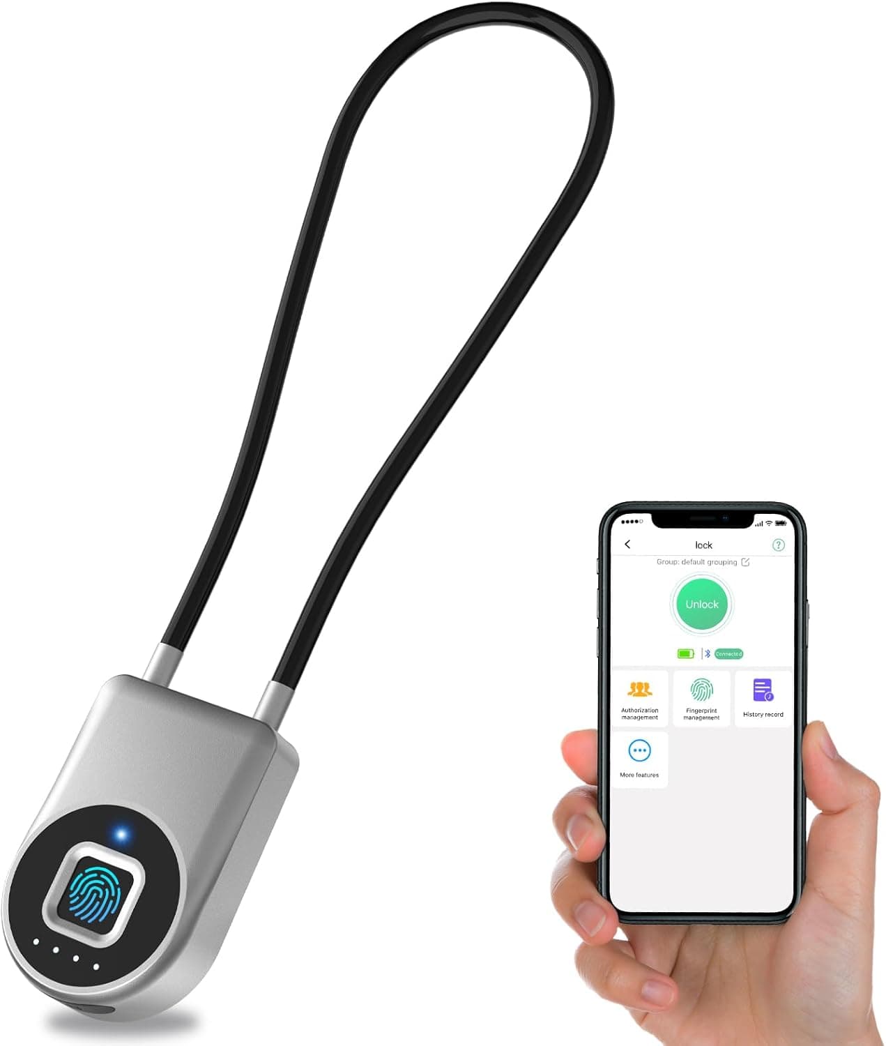 Anweller Cadeado de cabo de impressão digital, cadeado com cabo de aço de 38 cm, cadeado de impressão digital com aplicação, adequado como bicicleta, scooter eletrónico, proteção de capacete