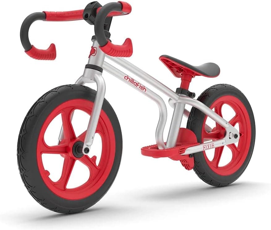 Chillafish Fixie Fixed-Gear-Bicicleta de equilíbrio com apoio para os pés integrado, travão de pé e pneus de borracha sem ar, cor vermelha, unissexo, rosa, 2-5 anos