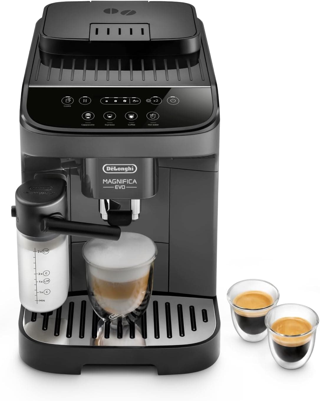 De'Longhi Magnifica Evo ECAM292.52.GB Cafeteira super automática com espumador de leite, sistema Lattecreme, máquina de café de grão à caneca e cappuccino, 1450 W, 4 receitas, preto