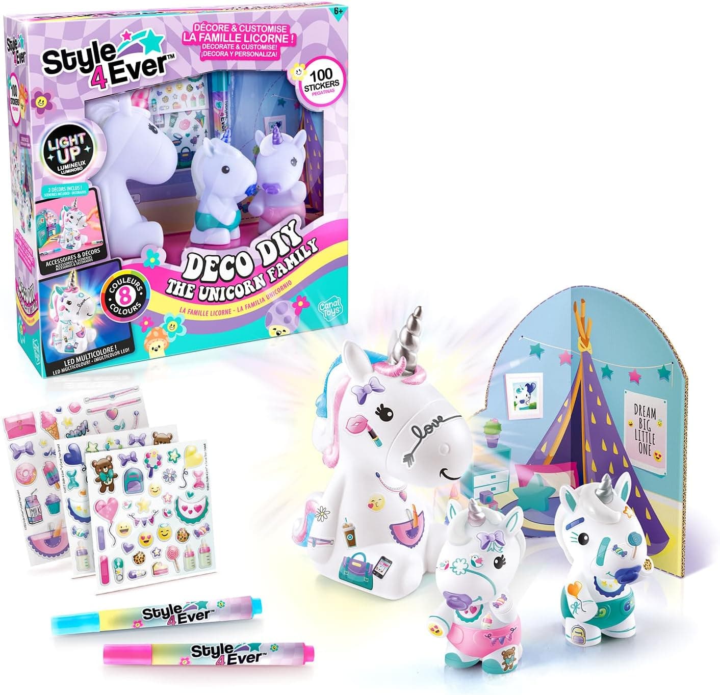 Canal Toys Style 4 Ever | Unicórnio mãe e dois bebés luminosos com acessórios decorativos