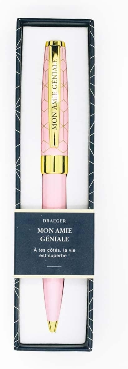 DRAEGER PARIS 1886 | Caneta retrátil MY GENIUS FRIEND | Escrita confortável | Suporte agradável | Rosa pastel e dourado | Presente simbólico e elegante | Entregue em caixa de presente de design