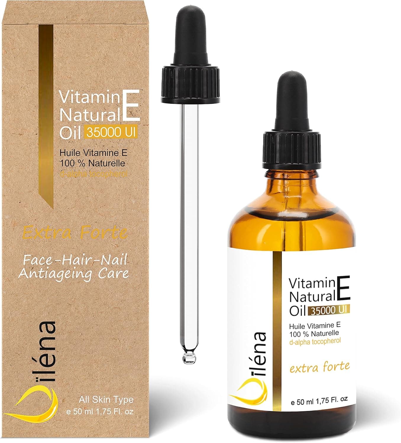 Óleo vitamina E (tocoferol) 100% vegan natural, anti-envelhecimento facial, removedor de maquilhagem waterproof, corpo, cabelo, unhas, utículas, reparador de mãos - 50 ml