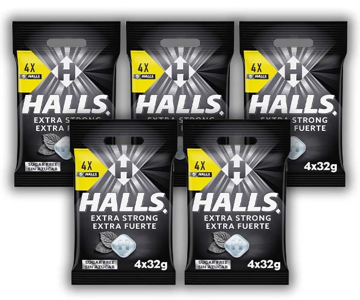 Halls Extra forte caramelo duro sabor eucalipto sem açúcar, 128 g x 5