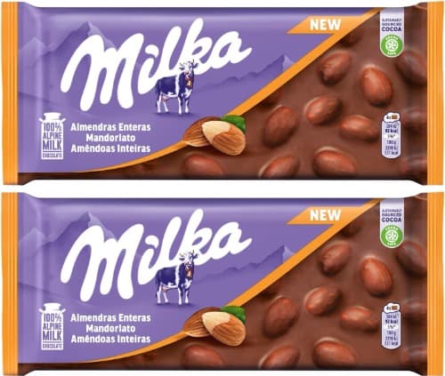 Milka, Tablet de chocolate com leite dos alpes com amêndoas inteiras, 100 g
