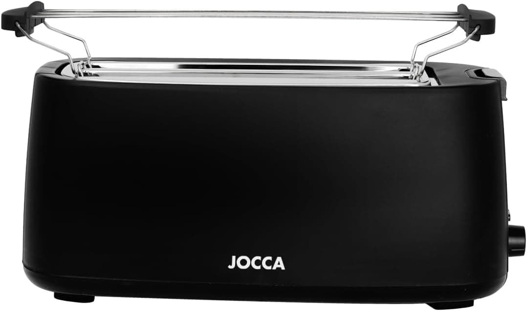 JOCCA - Torradeira de 2 fatias, linha natureza/7 níveis de torrada/função descongelar, aquecer e cancelar/recolha/ranhuras largas para diferentes tipos de pão, pastelaria (preto 4 fatias)