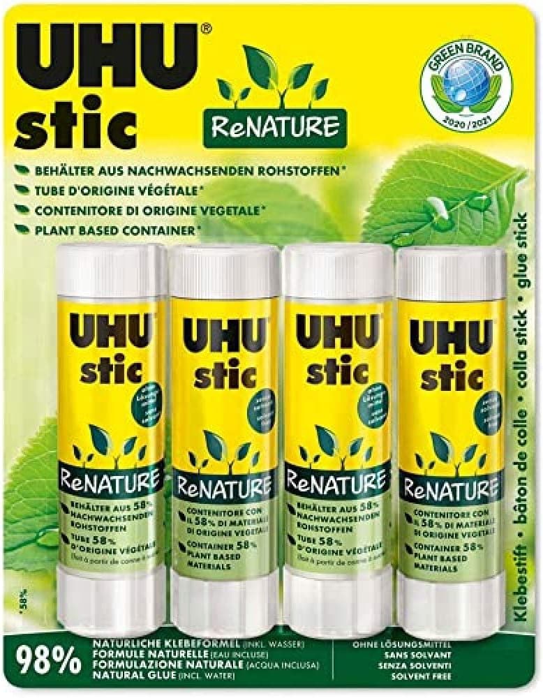 UHU stic ReNATURE Cola sem solvente, feita de 98% de ingredientes naturais, 4 x 40 g