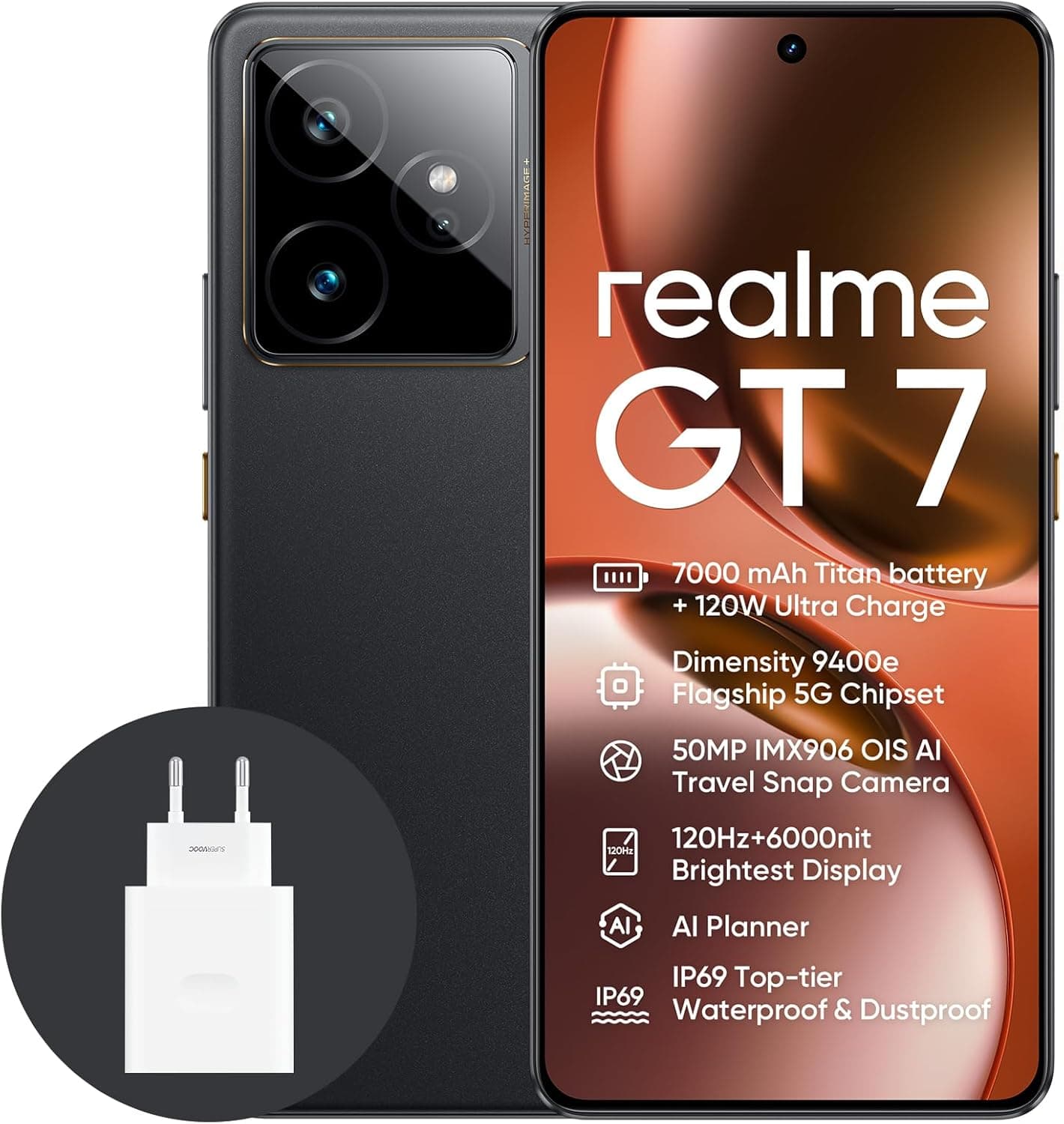 realme GT7 5G | Smartphone dual SIM 256 GB com câmara 50 MP e ecrã 120 Hz