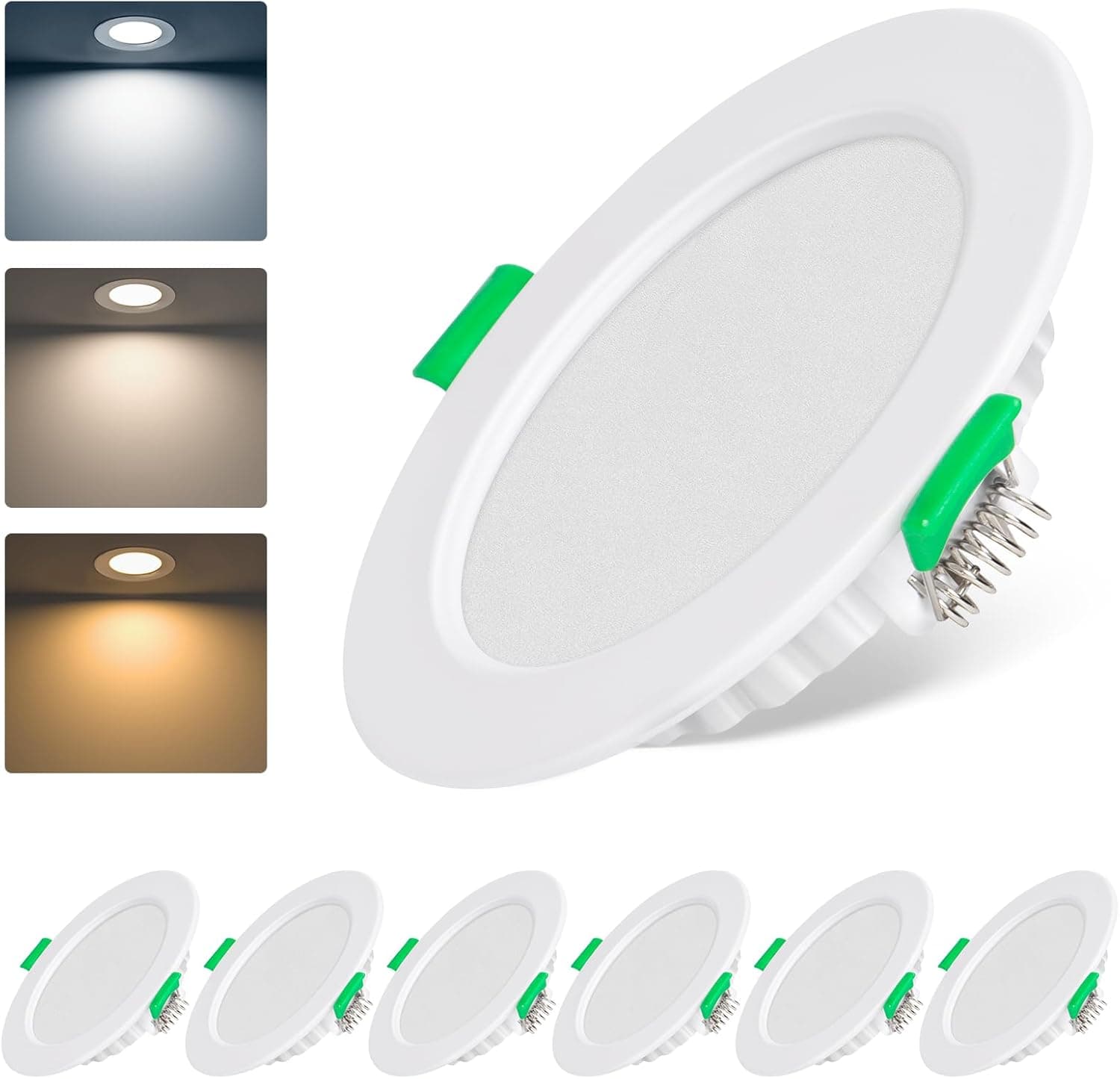 Lichtlord | Pack de 6 focos de encastrar LED reguláveis para teto, 7 W extra planos, 3 temperaturas de cor