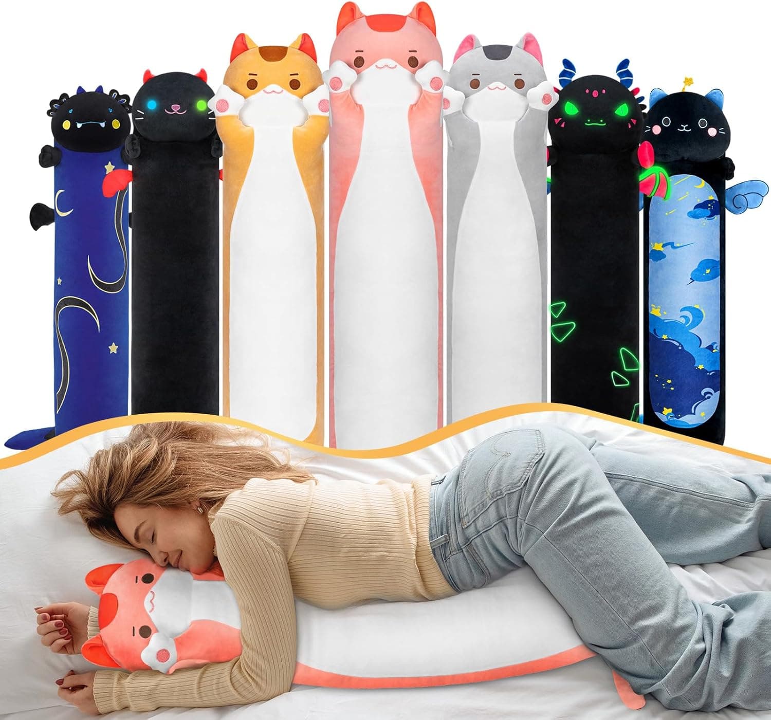 Mewaii 90CM Long Pink Cat Plush Pillow Soft and Comfortable Plush Cat Cushions Perfect for Gift Cat Light Pink 90 CM