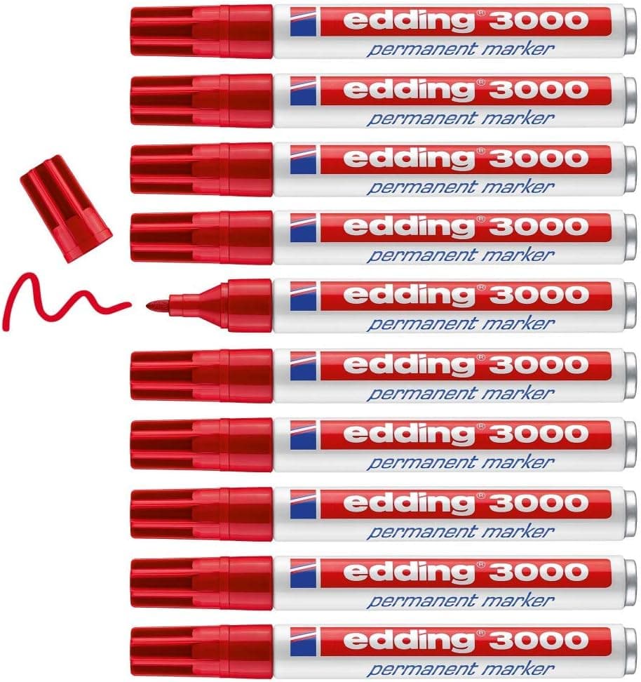 Marcador edding marcador permanente 3000 vermelho ponta redonda 1,5-3 mm recarregável