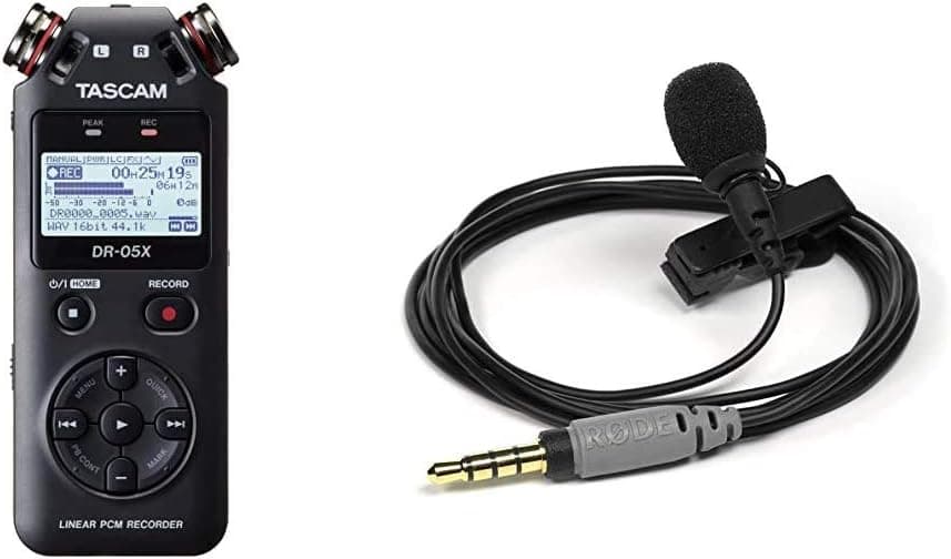 Tascam DR-05X, gravador de mão, multicolorido Rode Microphones Smartlav PlusMicrofone portátil, cor preta