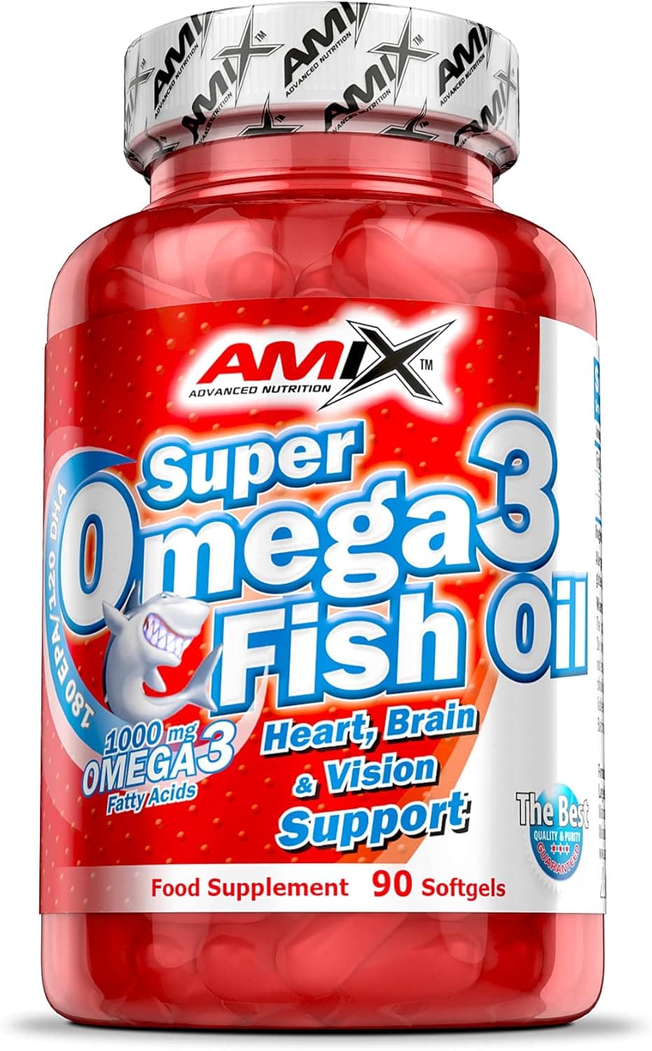AMIX - Complemento alimentar com Omega 3 - Super Omega 3 em formato de 90 cápsulas - com óleo de peixe - melhora a circulação sanguínea e protege as células do stress oxidante