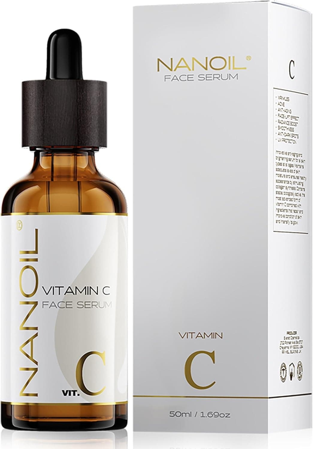 Sérum facial com vitamina C Nanoil Vitamin C Face Serum 50 ml - Sérum facial aclarador, iluminador e anti-envelhecimento com vitamina C