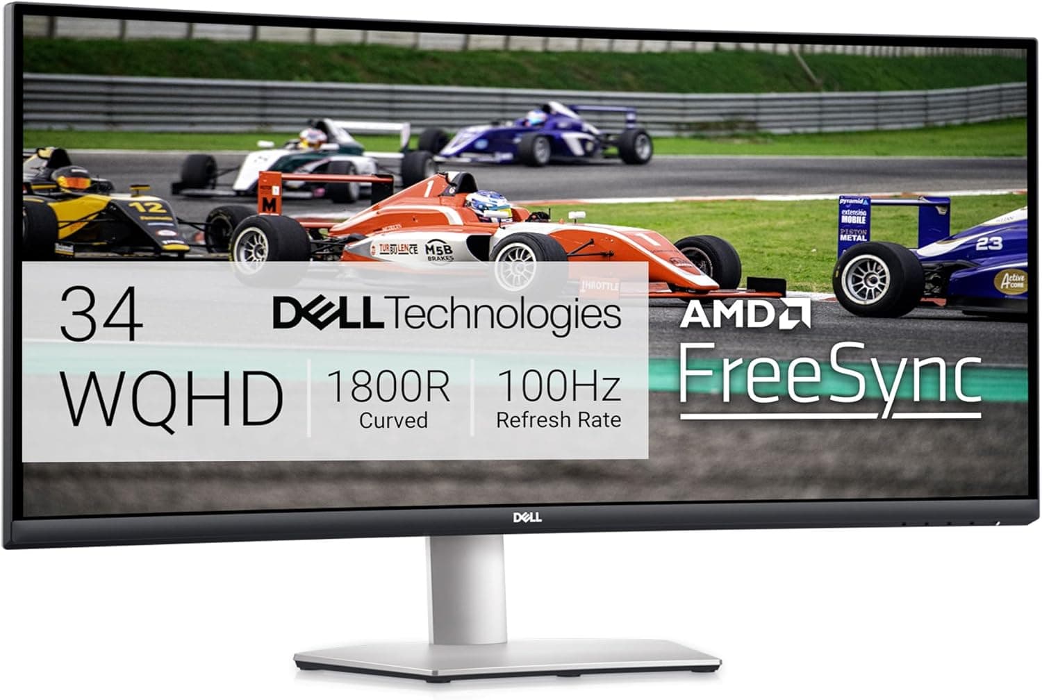 Dell S3422DW 34" WQHD (3440x1440) Monitor curvo de 1800R, 100Hz, VA, 4 ms, AMD Radeon FreeSync, colunas integradas, DisplayPort, 2 x HDMI, 3x USB, prateado