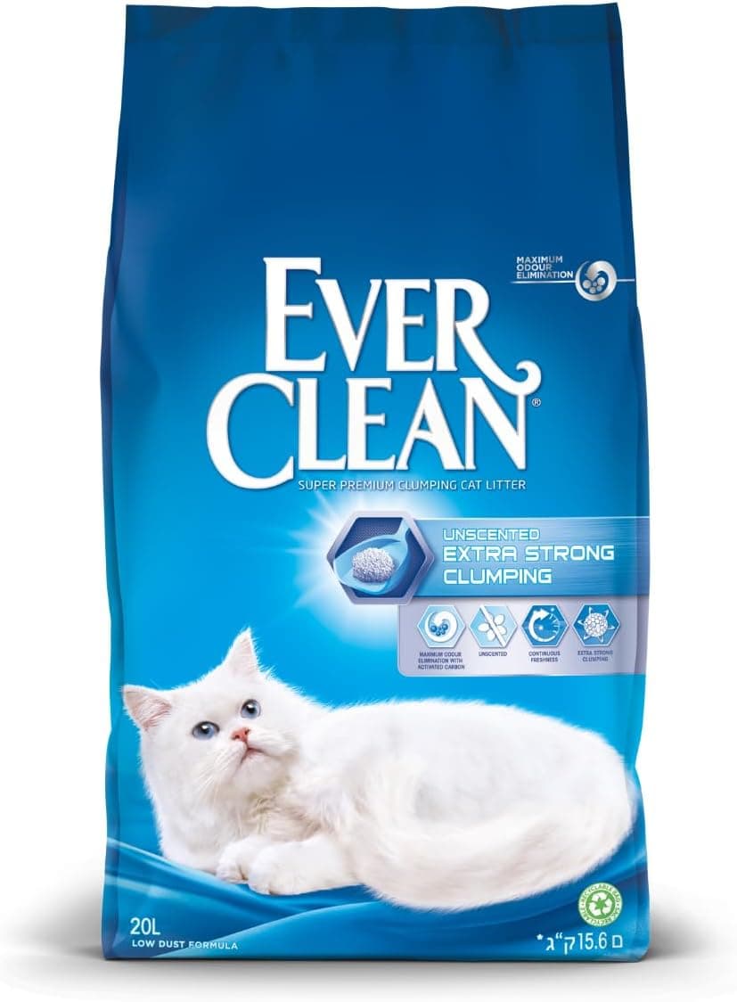 Ever Clean Areia para gatos, aglomerante extra forte, sem perfume, 20L