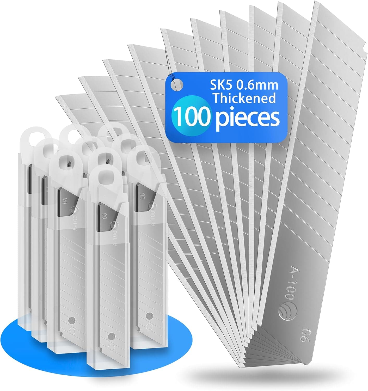 HAOJOYFUN 100 Lâminas Cutter Profissional - aço carbono SK5, 0,6 mm de espessura, 100 mm de comprimento - universal para Cutter, cortes de tapetes e bricolage