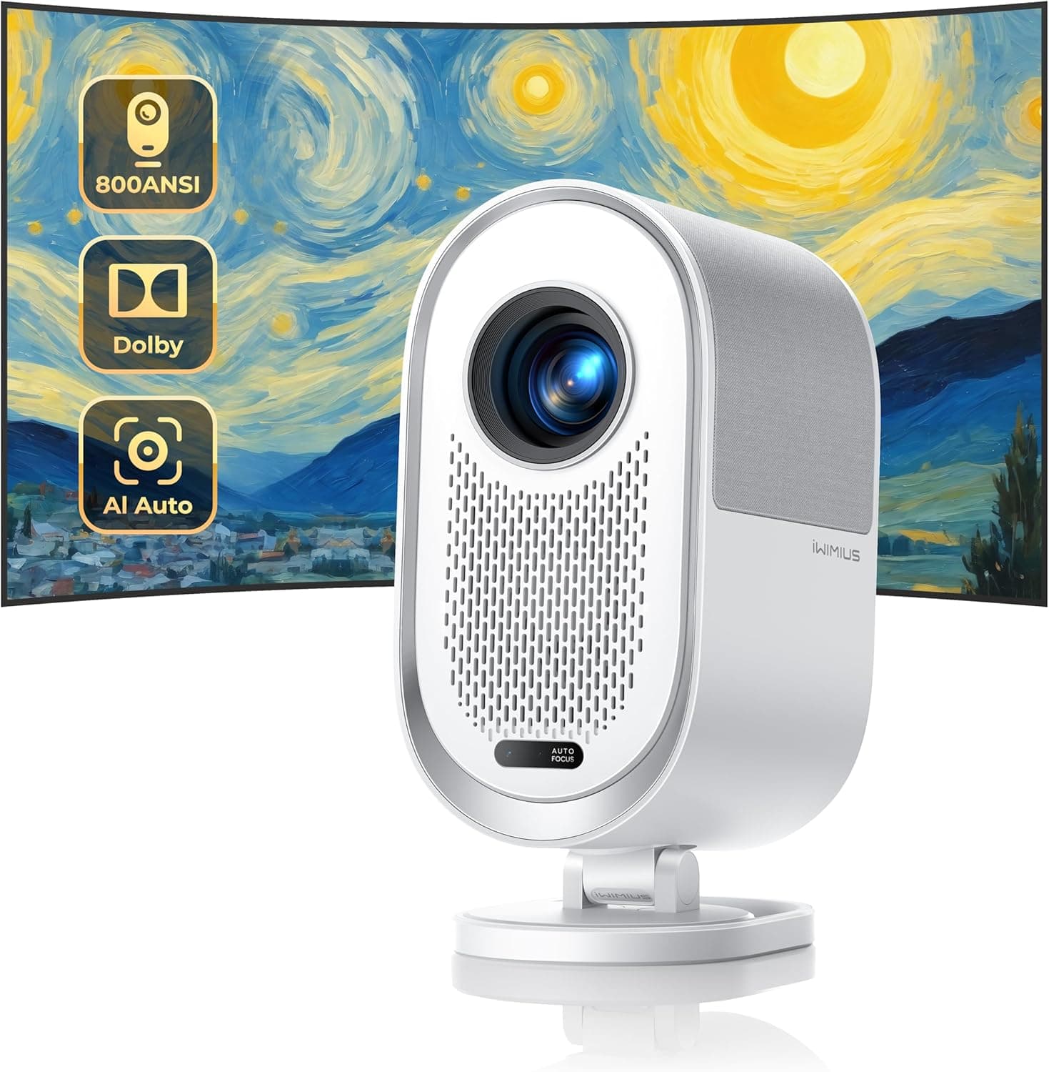 【AI Auto/Dolby Áudio: projetor de 4K suporte 800 ANSI Auto Focus/Keystone, WiFi6 Bluetooth projetor Full HD, 1080P, totalmente selado, altifalante de 20W, zoom de 50%