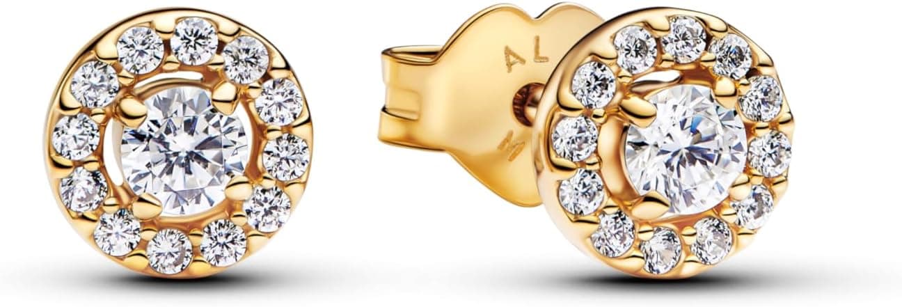 Pandora Brinco redondo de prata de lei com liga banhada a ouro e zircónio, 263019C01, Klar, prata de lei, zircônia cúbica, Prata esterlina, Zircônia cúbica