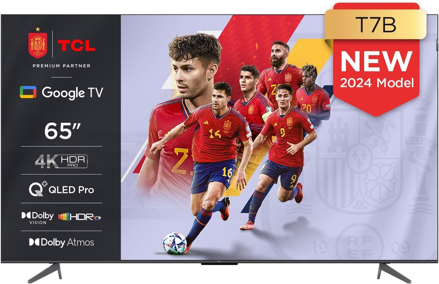 TCL 65T7B Televisor QLED Pro de 65", 4K ultra HD, HDR Pro, Smart TV Powered by Google TV (Dolby Vision e Atmos, Motion Clarity, controlo de voz mãos livres, compatível com o Google Assistant)