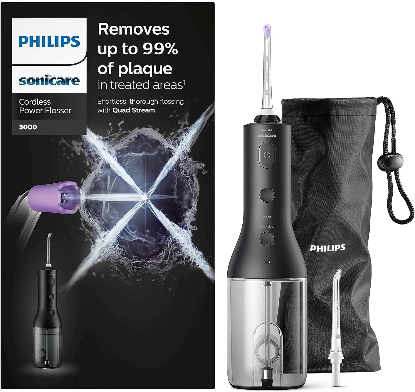 Philips Sonicare Power Flosser 3000 Cordless Irrigador oral, HX3826/33, preto
