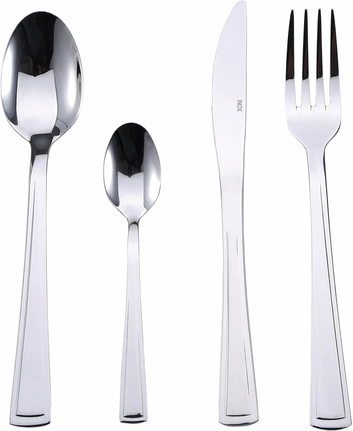 Bergner Livorno - Conjunto de talheres de 16 peças 6 facas de mesa - 6 garfos de mesa - 6 colheres de mesa - 6 colheres de chá - fabricados em aço inoxidável - acabamento polido mate - fácil de lavar