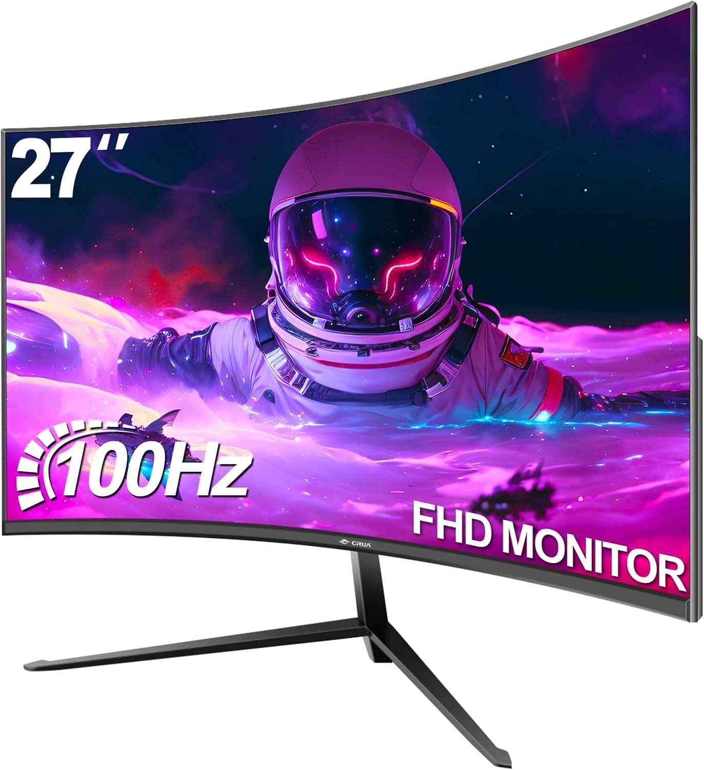 CRUA Monitor curvo para jogos de 27 polegadas, 100 Hz, Full HD 1080P 1800R, monitores de computador sem moldura, GTG de 1 ms com FreeSync, desfocagem de movimento baixo, cuidados com os olhos, VESA