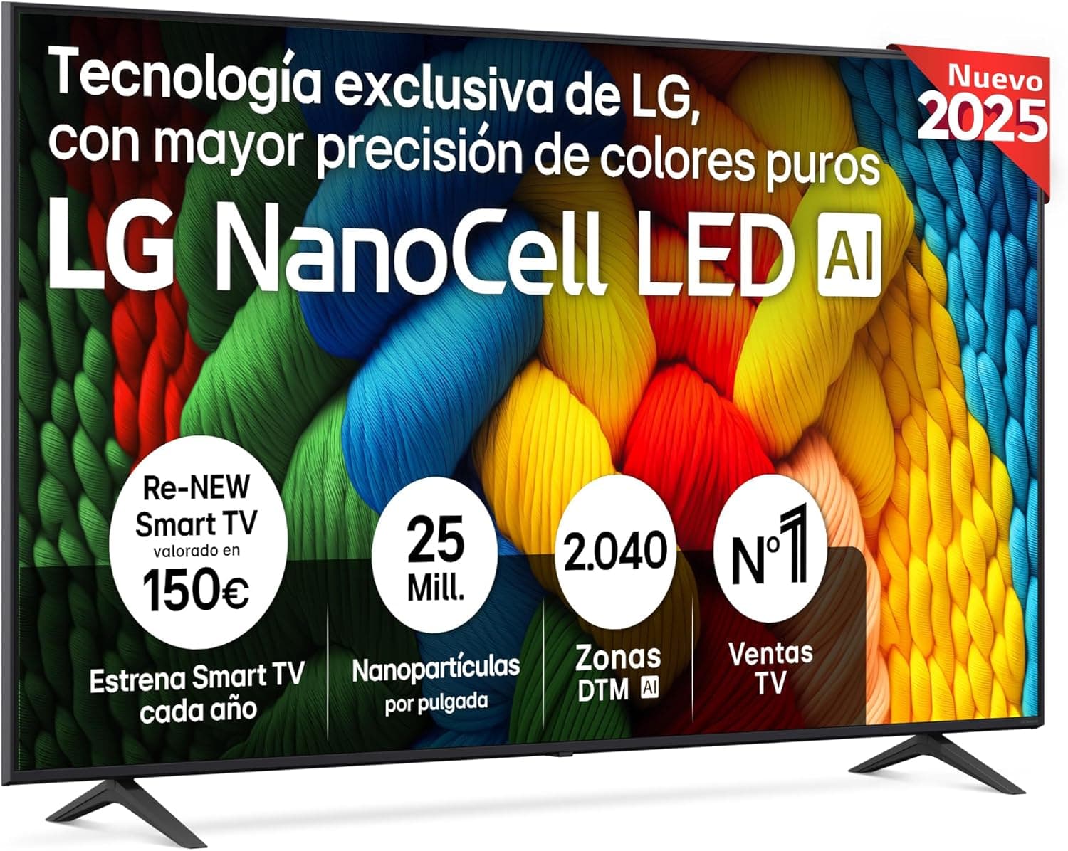 LG 75NANO80A6B Televisão de 75", 4K, NanoCell, Smart TV, LED IA, WebOS 25, processador potente e inteligente, Super Upscaling, Dolby Digital Plus, Alexa/Google Assistant, preto 