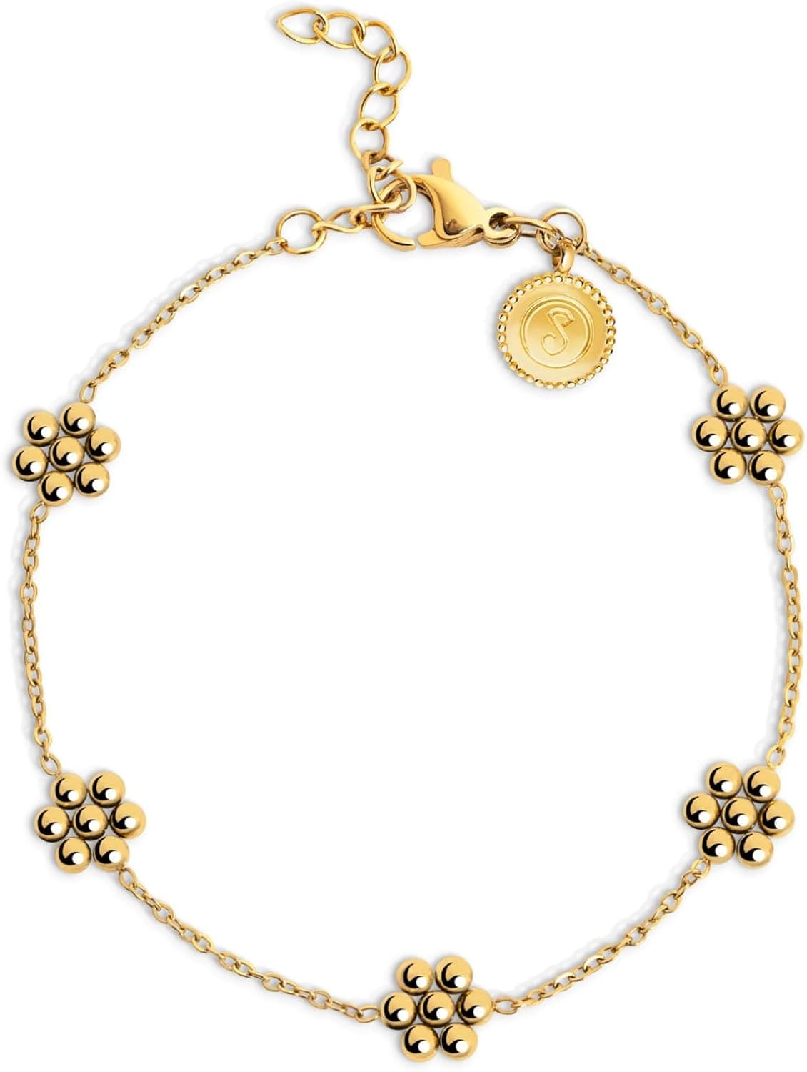 SINGULARU - Pulseira Tiny Daisy. Aço banhado a ouro 18 Kt com motivo flor