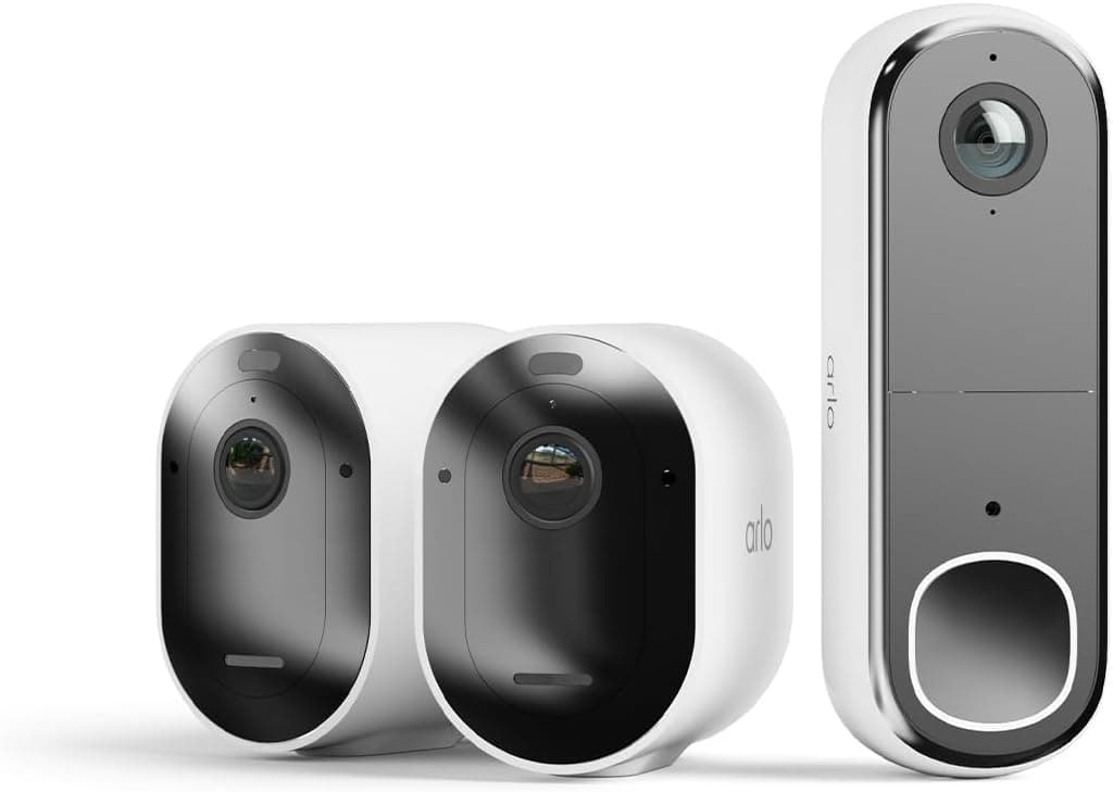 Arlo Pro 5 2 K, 2 câmaras, brancas e essencial FHD porta de vídeo WiFi, campainha sem fios exterior, detector de movimento, visão noturna, teste seguro incluído, 1 câmara, branca