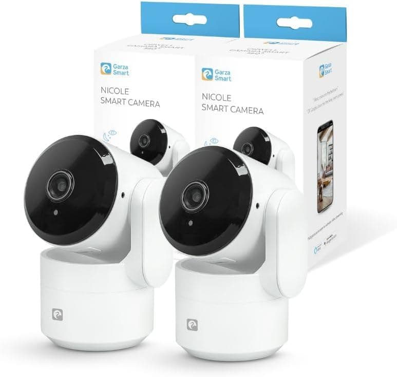 Garza Smart - Pack de 2 câmara de vigilância 360º interior inteligente IP WiFi 2,4 GHz, 1080 HD, visão noturna, deteção de movimento, modo de privacidade, controlo remoto por aplicação.