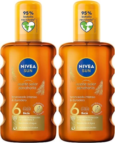 NIVEA SUN Óleo solar cenoura em spray FP6 (1 x 200 ml), para bronzeamento dourado e duradouro, protetor solar em spray resistente à água, proteção solar baixa