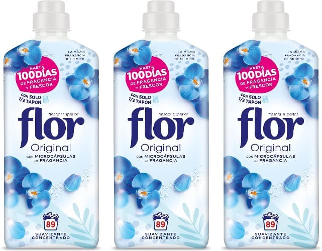Flor Original, suave concentrado, para roupas, 89 lavagens, 1602ml x3