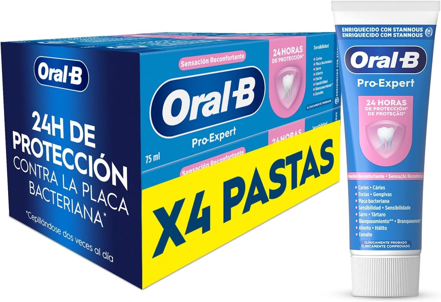 Oral-B Pro-Expert Sensitivity & Whitening | Pack de 4 pastas de dentes 75 ml para sensibilidade dentária e branqueamento