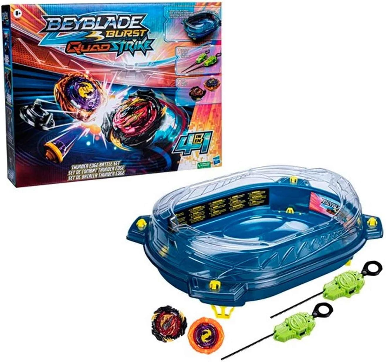 Beyblade Burst QuadStrike Conjunto de batalha Thunder Edge com Beystadium, 2 tops de batalha e 2 lançadores - A partir de 8 anos