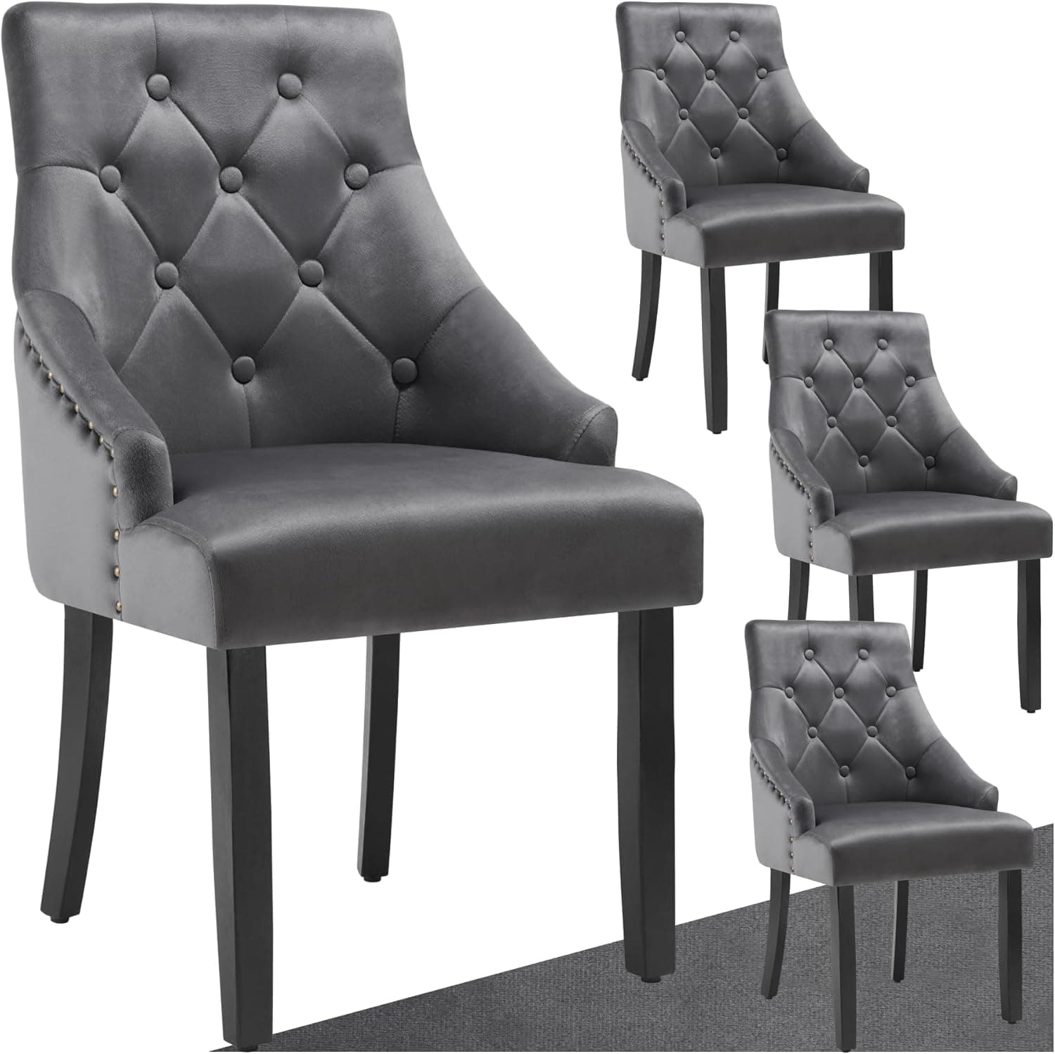 TecTake Elegant | Conjunto de 4 cadeiras de jantar em veludo com pernas de madeira cor cinzento escuro e preto