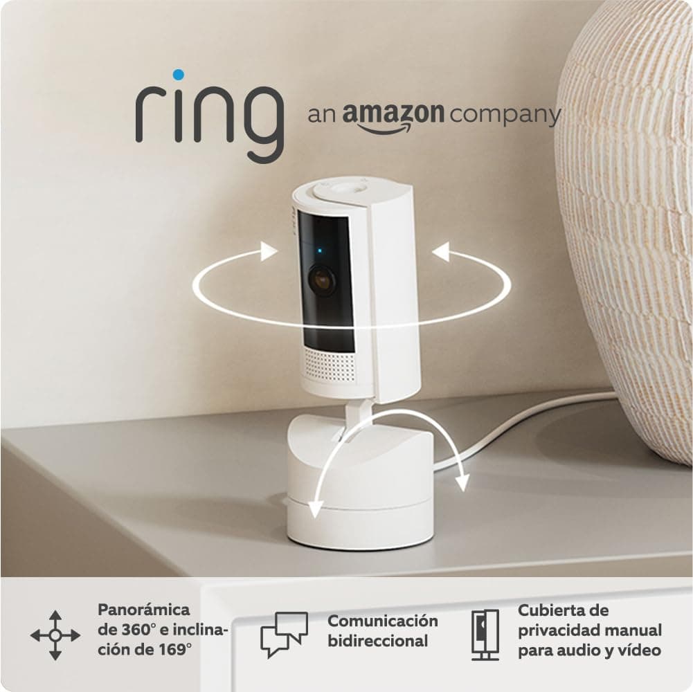 Câmera interna Pan-Tilt | Câmera de segurança plug-in para animais de estimação, 360° horizontal e 169° vertical | Ring Protect grátis 30 dias