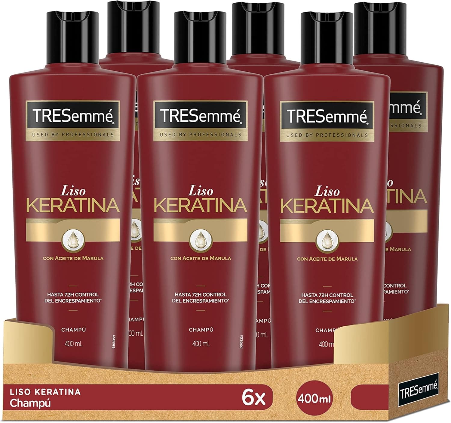 TRESemmé Champô liso queratina para cabelo frisado ou danificado com óleo de Marula e queratina - conjunto de 6 x 400 ml