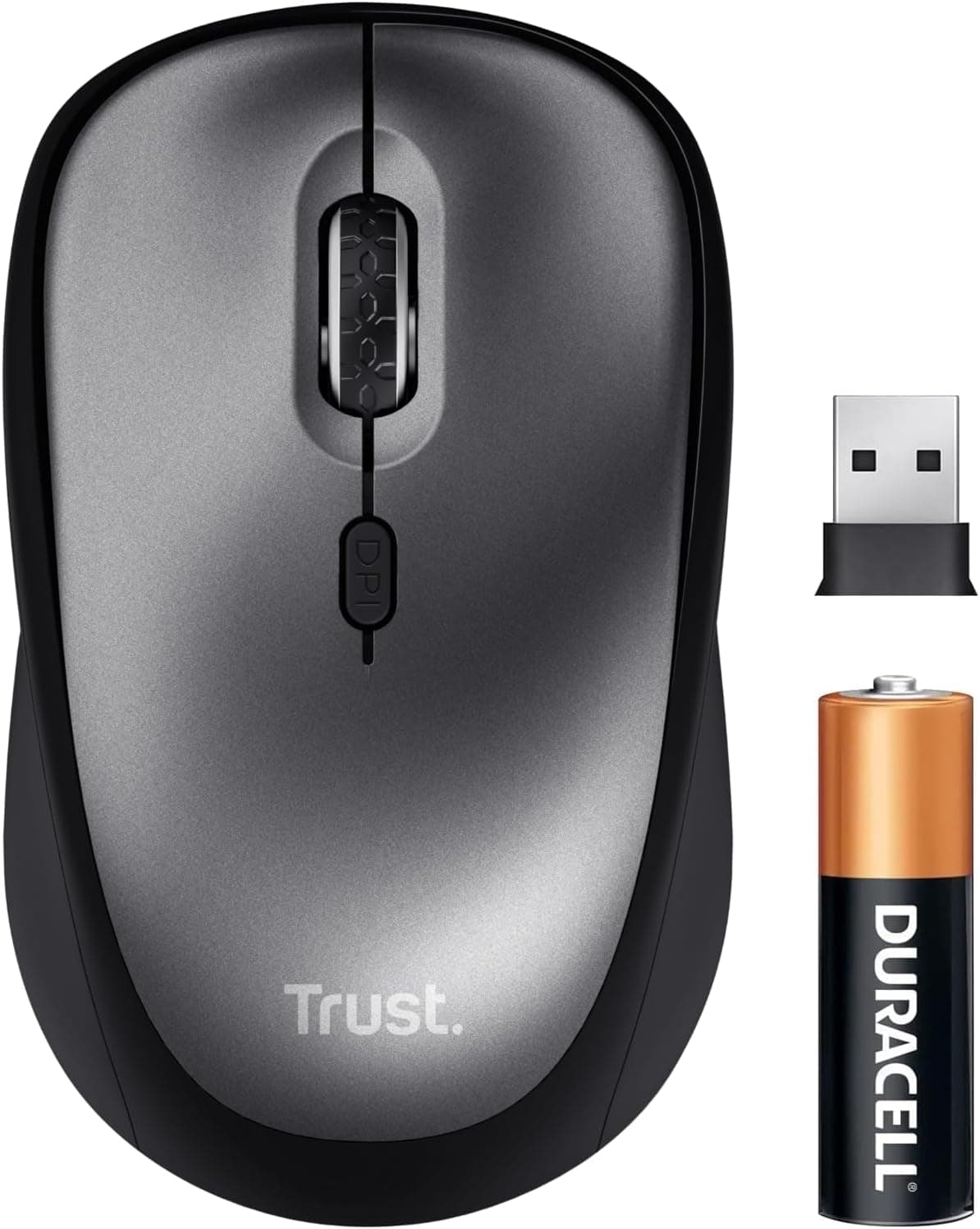 Trust Rato sem fios silencioso com bateria, para destros e canudos, 800-1600 PPP, 83% plástico reciclado, micro-recetor USB armazenável, rato para portátil, computador, Mac, preto