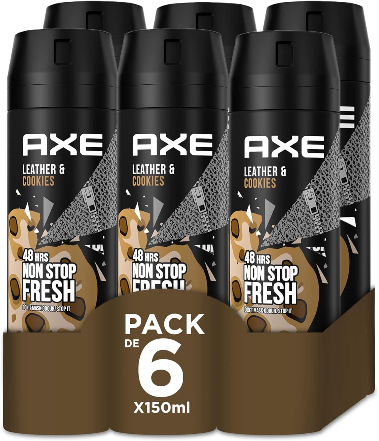 Axe Desodorante em aerossol para homem Bodyspray Leather & Cookies 150 ml, conjunto de 6