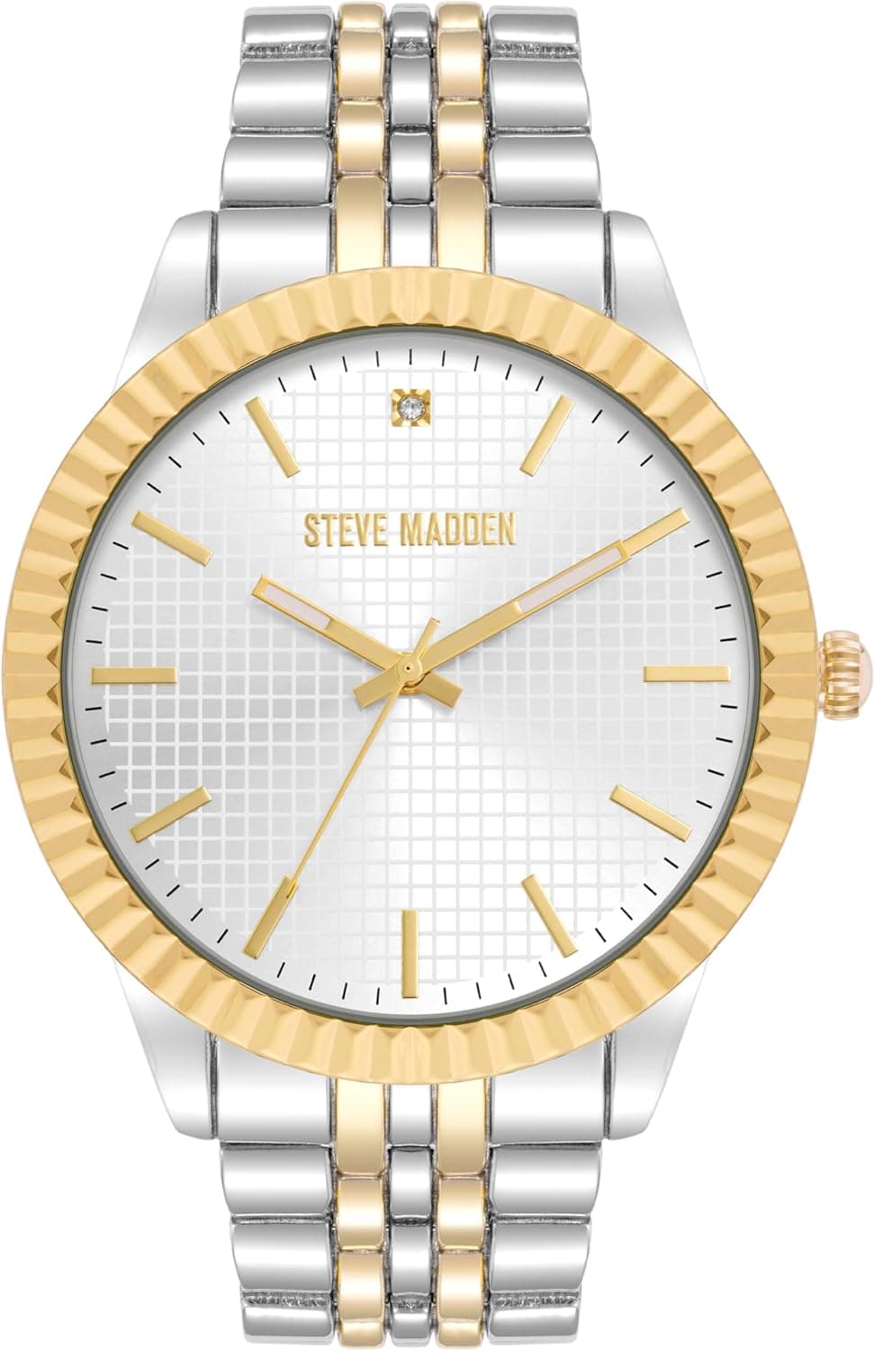 Steve Madden Reloj SMW326 | Relógio de pulso para homem com mostrador de diamantes e bracelete prateada