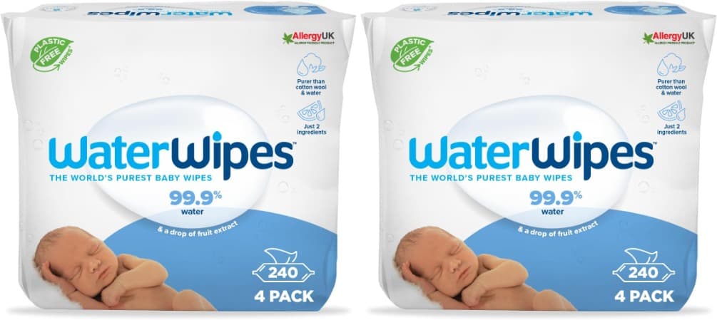 WaterWipes Toalhetes húmidos originais para bebés, sem plástico, 240 unidades x 2