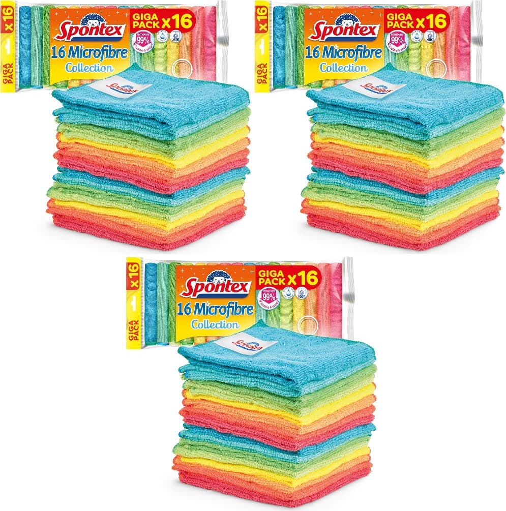 Spontex Microfibra Collection | panos de microfibra multiusos de tamanho 30 x 30 cm, 16 panos de cozinha x 3 = 48