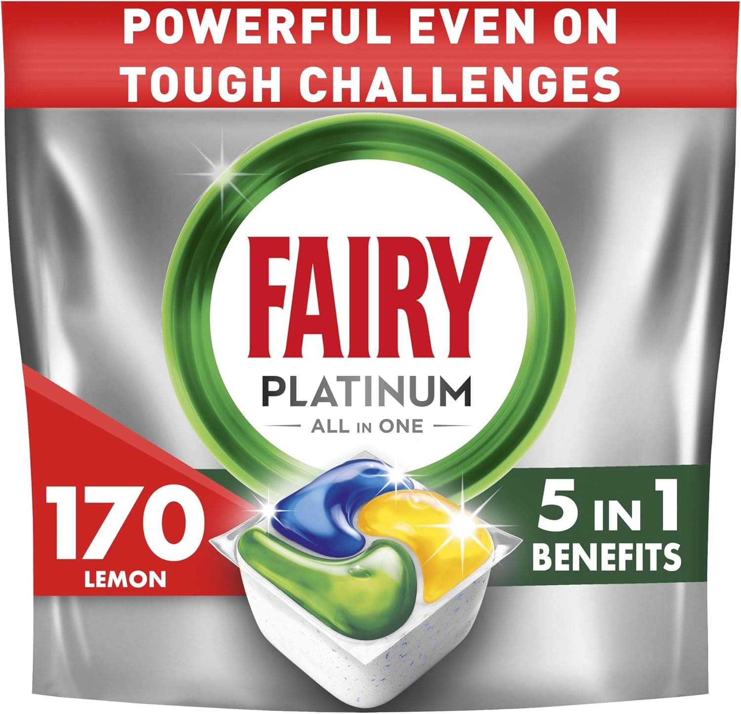 Fairy Platinum Limão, cápsulas de máquina de lavar louça, tudo em um, 170 cápsulas