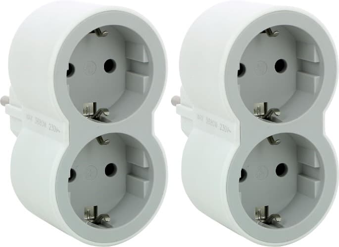 LEGRAND Adaptadores duplos 2P+T, 2 tomadas de energia frontais, latão de tomadas. Cor branca/cinzento claro 694516