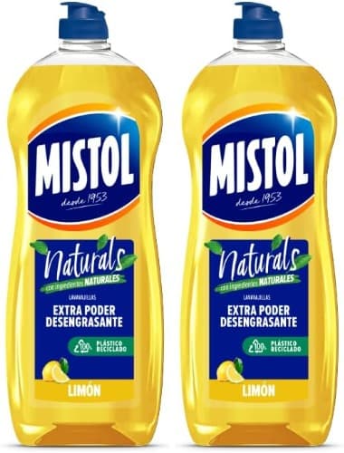 Mistol Naturals Lemon | Detergente líquido para loiça com poder desengordurante, 650 ml x 2