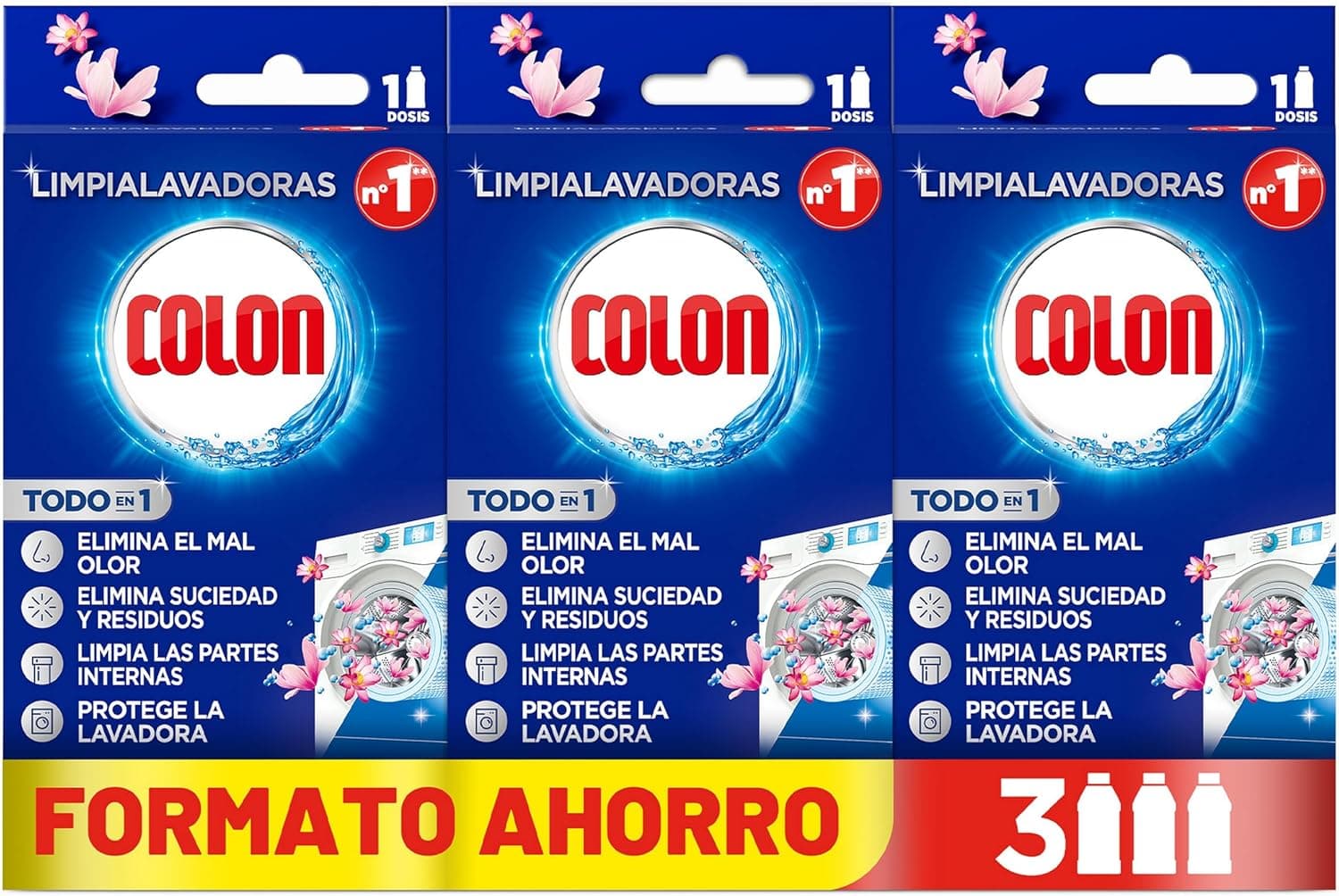 Colon Limpa a máquina de lavar roupa e elimina maus odores, megapack de 3 usos, 250 ml (embalagem de 3)